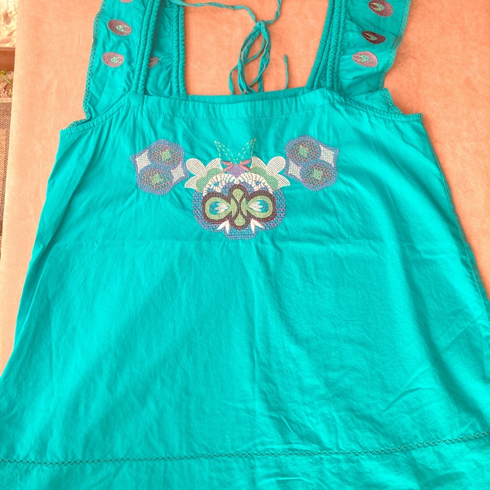 BCBG Turquoise Embroidered Hippie tank
